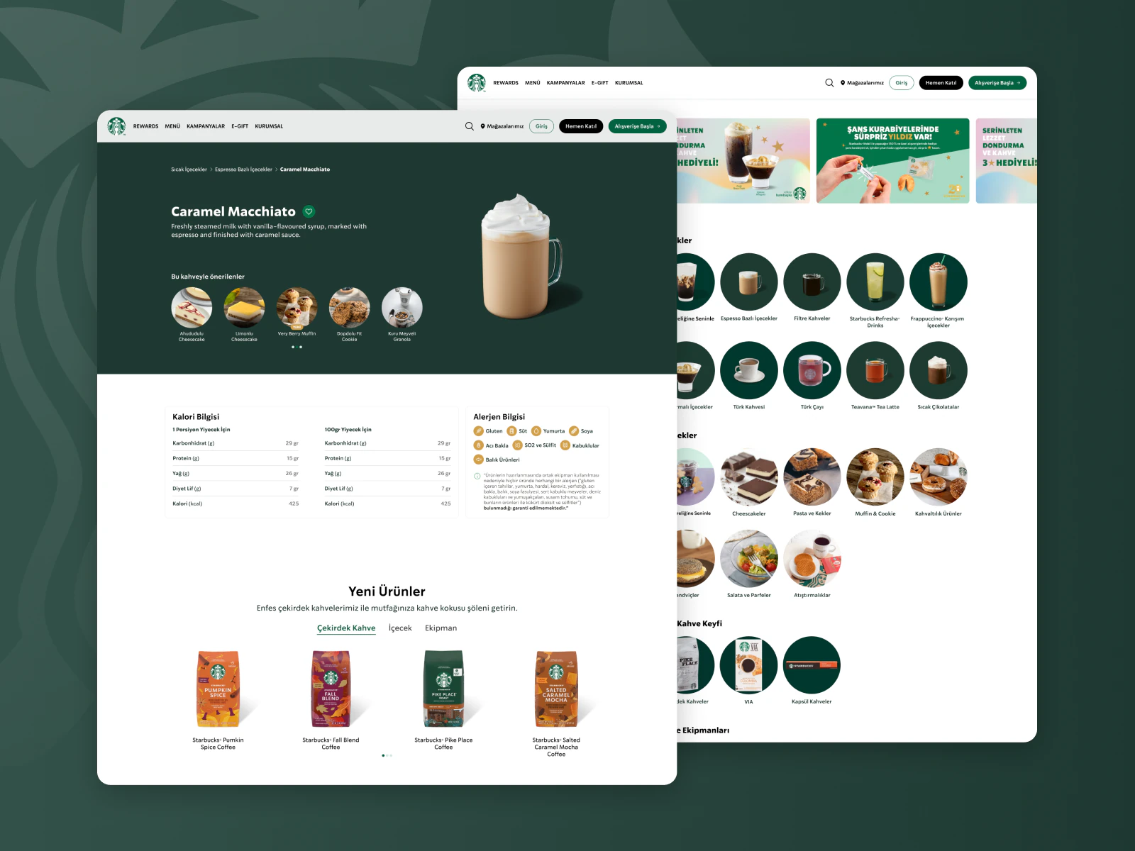 Starbucks Turkey website menu and product pages.