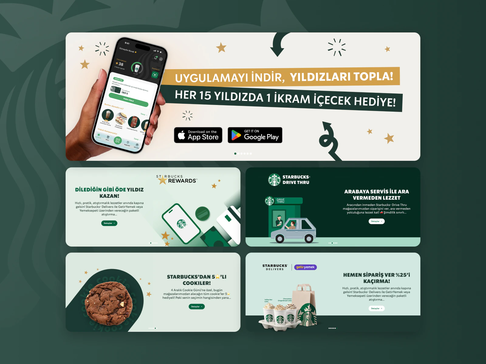 Starbucks Turkey website campaign and promotional page designs.