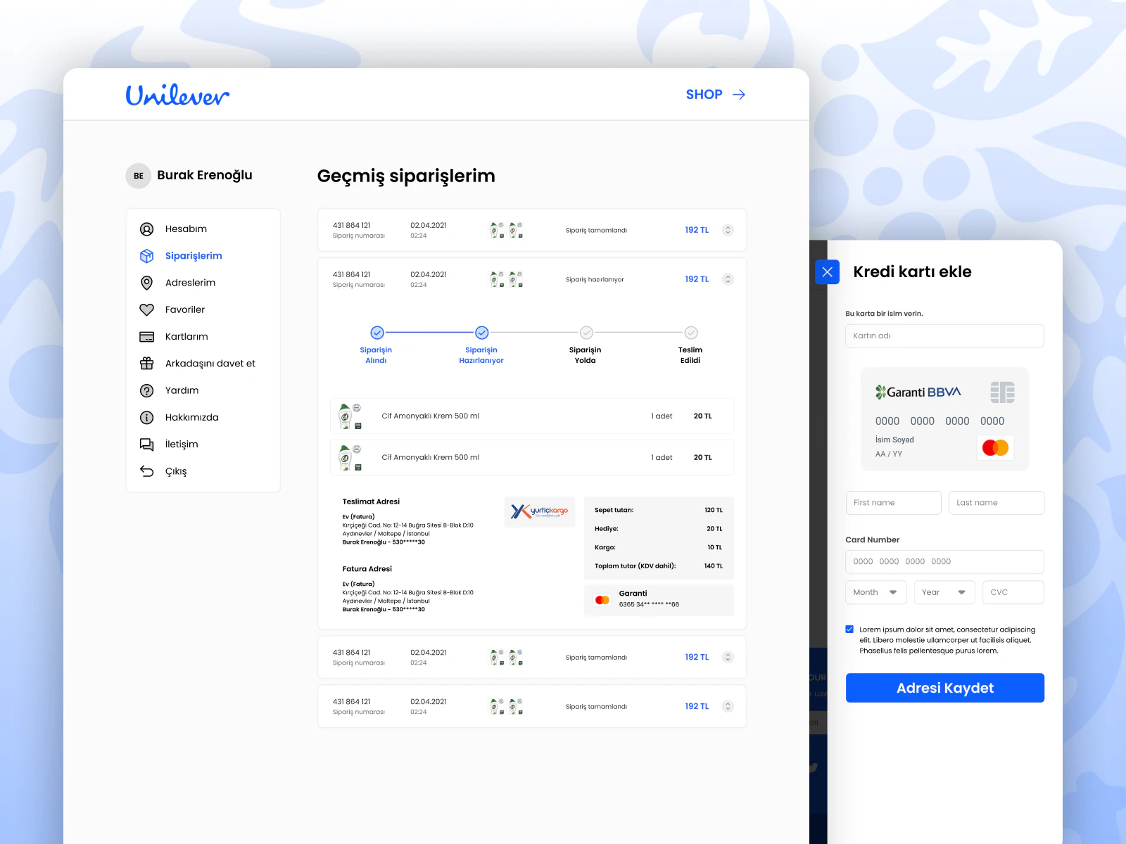 Unilever online shop homepage shown with desktop and mobile layouts.