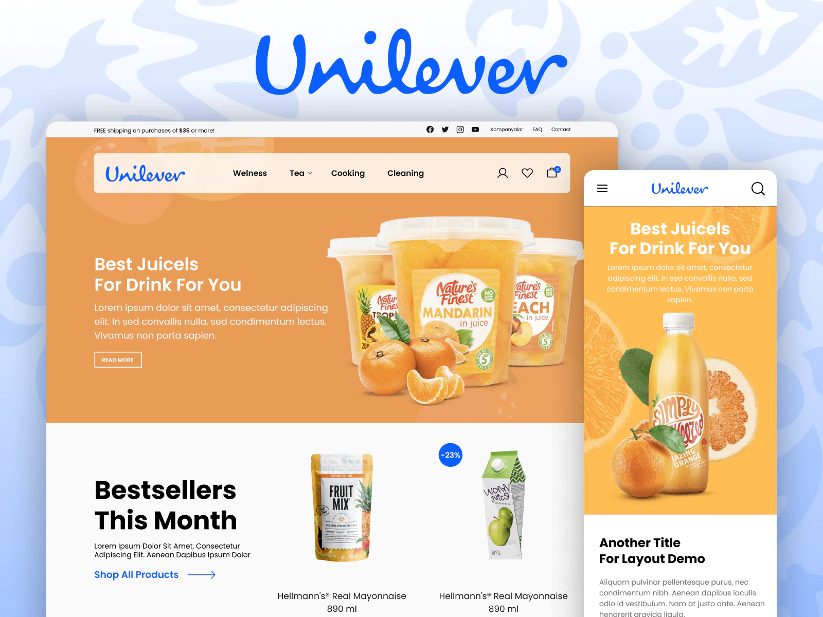 Unilever online shop concept with desktop and mobile product discovery screens.